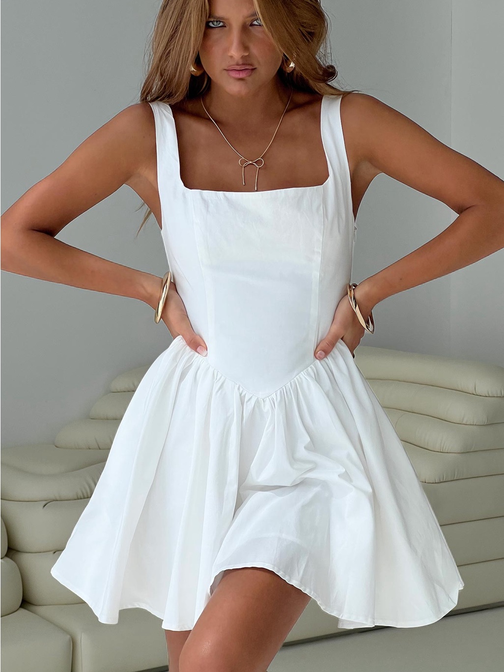 Princess Polly White Square Neck Mini Dress